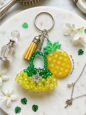 Pineapple Bead Bag Keychain with Tassel